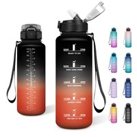 Trinkflasche 1,5L Japoria, Auslaufsicher, Mit Strohhalm & Zeitmarkierung, Sport