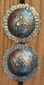 1 PR 2 1/4" STERLING SILVER BUCKING HORSE CONCHOS Cowboy Vaquero Rosettes