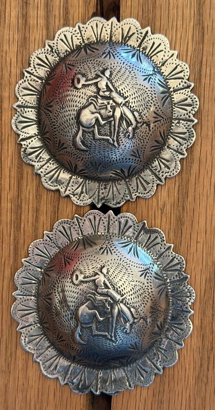 1 PR 2 1/4" STERLING SILVER BUCKING HORSE CONCHOS Cowboy Vaquero Rosettes