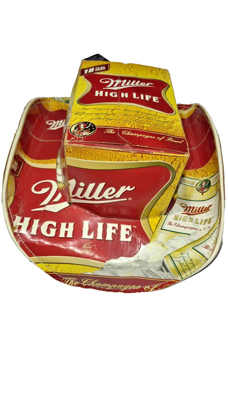 "MILLER HIGH LIFE" 2006 Cardboard Hat Looks Like it was Made from a Beer Carton