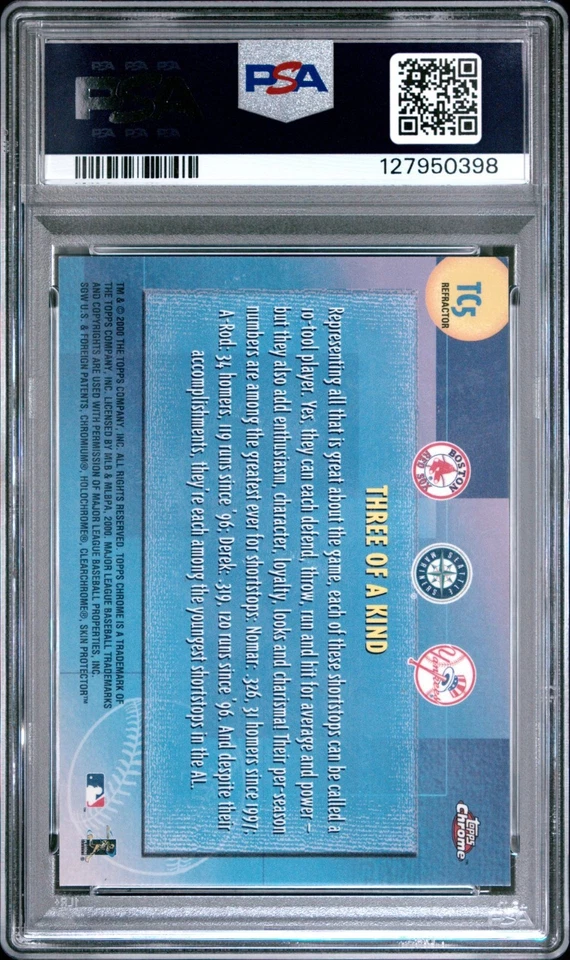 2000 Topps Chrome Combos Garciaparra DEREK Jeter ALEX Rodriguez Refractor PSA 9 - Image 2 of 2