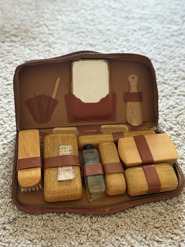 Kit toeletta da viaggio uomo vintage custodia top in pelle di mucca - Foto 1 di 12
