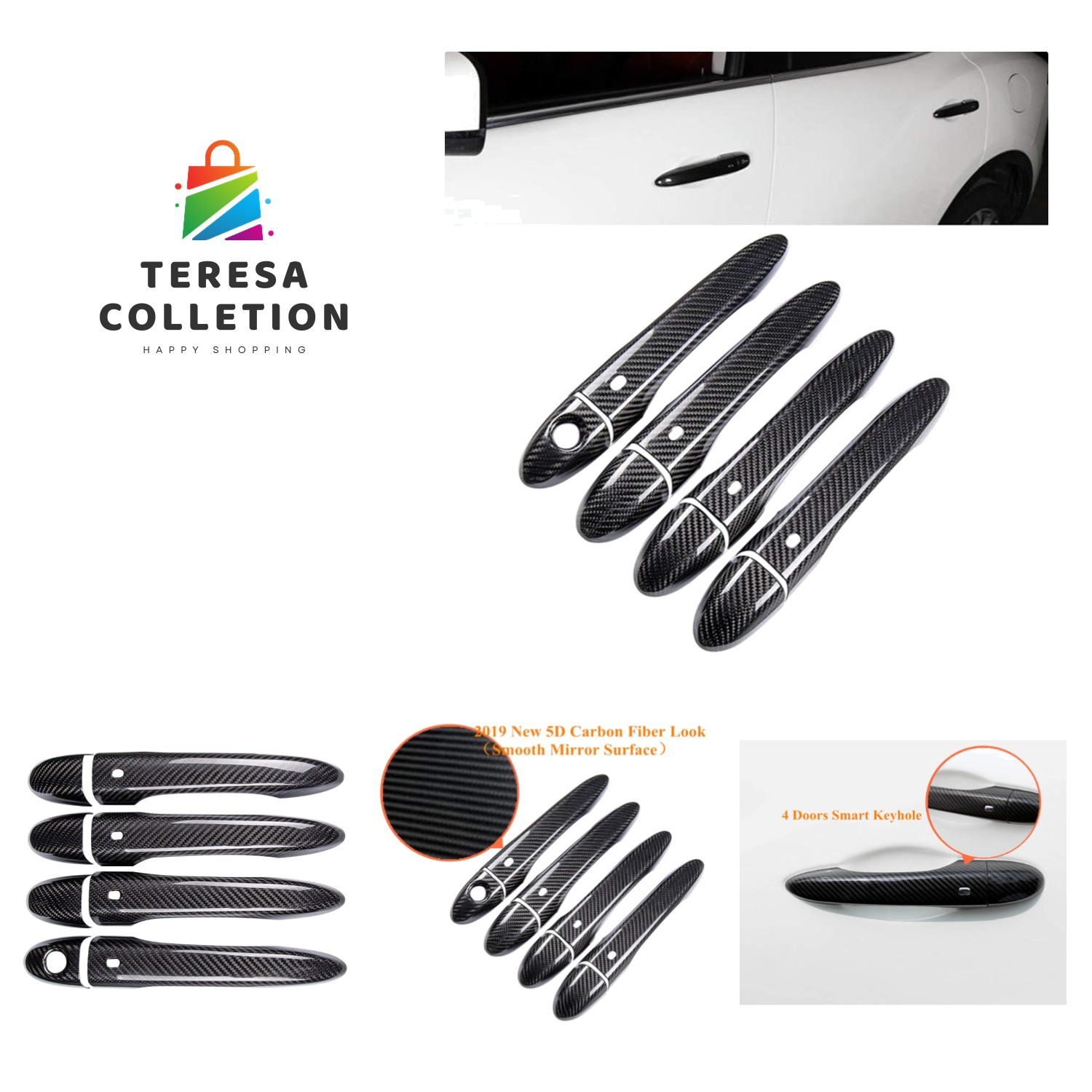 ABS Balck Carbon Fiber Look Outer Door Handle Cover Trim for Maserati Levante...