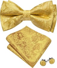 Barry.Wang Bow Ties for Men Paisley Floral Pre-tie Tuxedo Solid Gold
