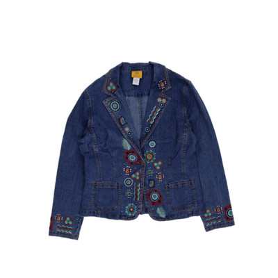 Ruby Rd. Kurze bestickte Damenjeansjacke blau Größe 12