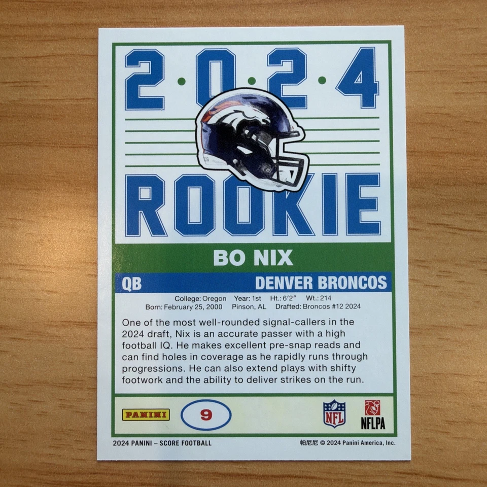 2024 Score Bo Nix RC 35th Anniversary #9 Show Case Proof /99 Rookie - Image 2 of 2