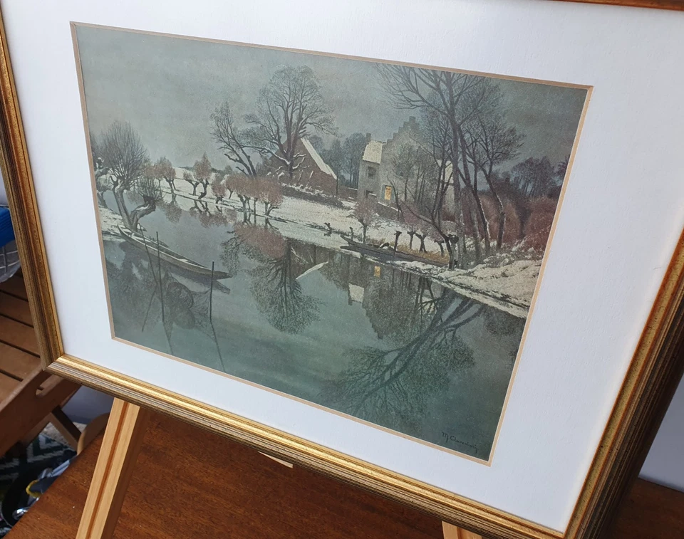 Gemälde Druck gerahmt Glas signiert Max Clarenbach winterliche Dämmerung 1905 - Bild 2 von 4