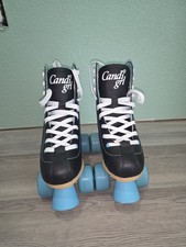 Candi Girl Roller Derby 4-Wheel Skates Black/Blue Ans White, Size 6 Used Good
