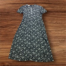 Vintage Talbots Black White Floral Rayon Maxi Dress Short Sleeve Size 4 Classic