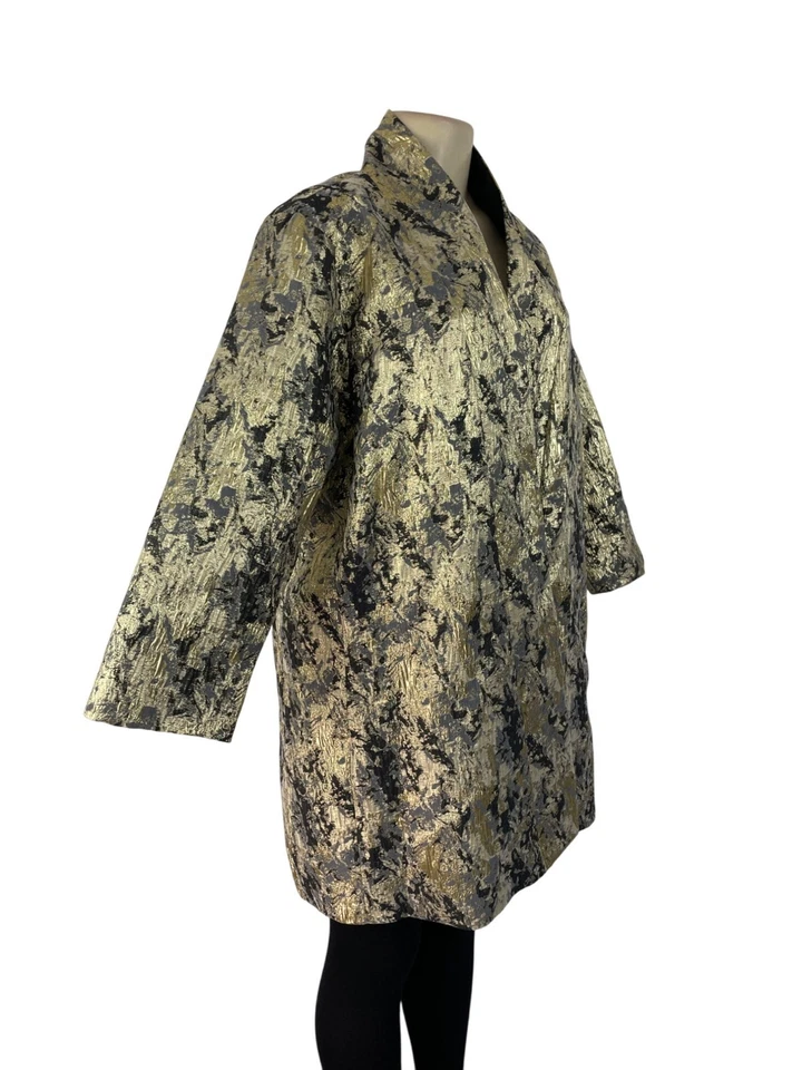 Abrigo para mujer Natori dorado y negro metálico brocado frente abierto manga larga talla M Foto 2 de 4