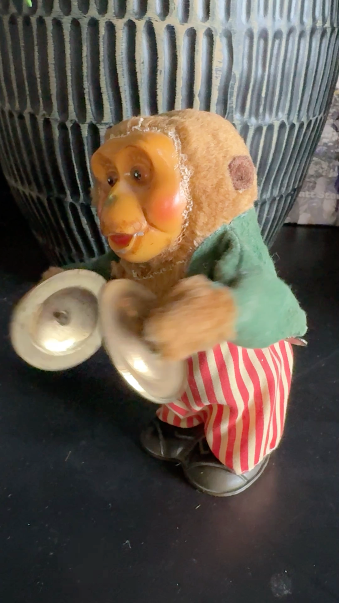 Vintage Wind Up Monkey Playing Cymbals 1960s Musical Jolly Chimp