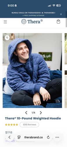 Thera Hoodie Weighted Blanket Jacket Mens XL Blue Long Sleeve Full Zip 10lbs