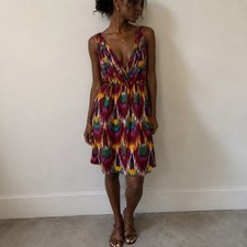 Alice + Olivia Multicolor Ikat Mini Dress V-Neck Back Zip Small Boho Chic