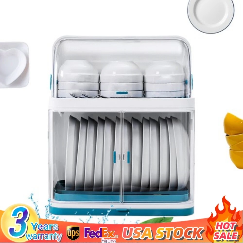Organizer Storage Cup Holder Kitchen 2-Tier Dish Drying Rack With Lid Cover Set
