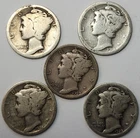 Mercury 90% Silver Dimes - Lot Of 5 - Mixed Dates / Mints - See Photos - M-5d