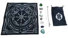 Divination Set WITH  Pendulums, Mat, Stones, Crystals, Bag - 12 Pieces Total