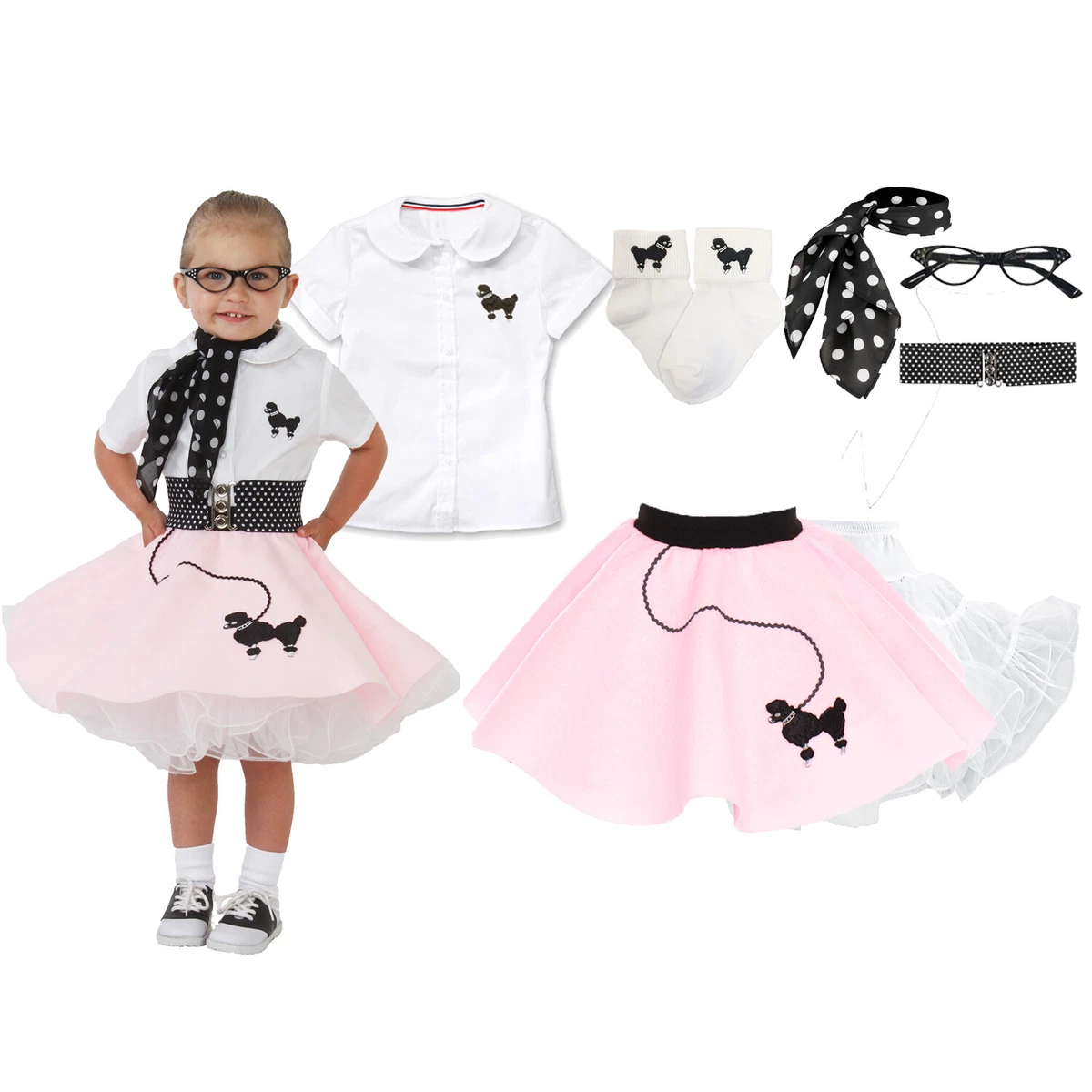 Hip Hop 50s Shop Toddler 7 pc Poodle Skirt Outfit Halloween