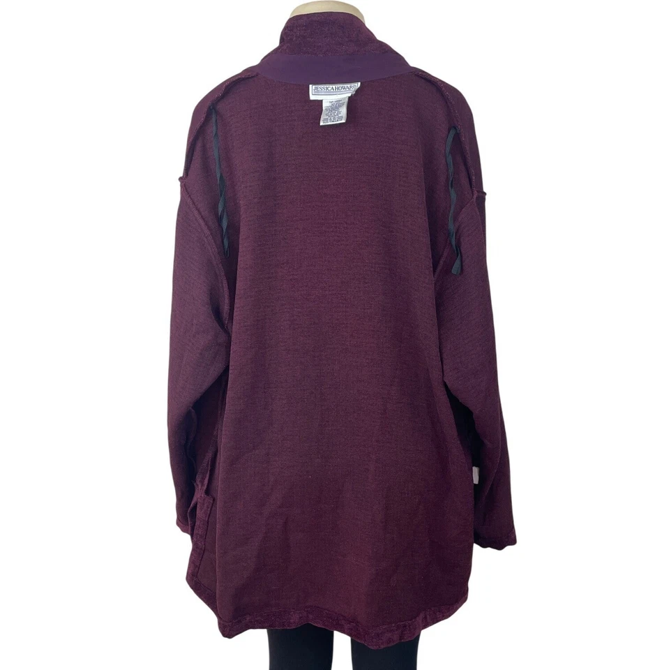 Винтажная бордовая шенильная куртка Jessica Howard на пуговицах с передними карманами - Изображение 4 из 4