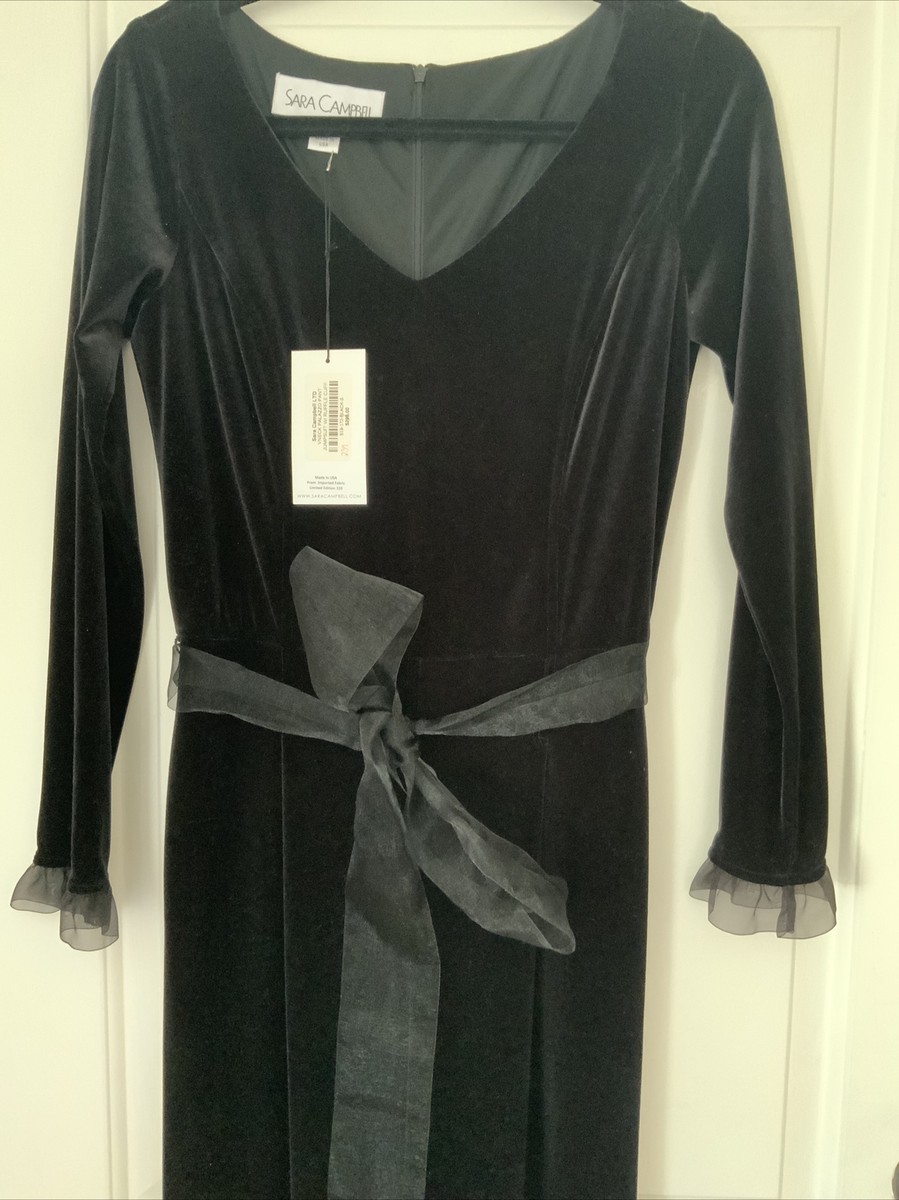 Sara Campbell Black Velvet V Neck Palazzo Pant Jumpsuit w/Ruffle