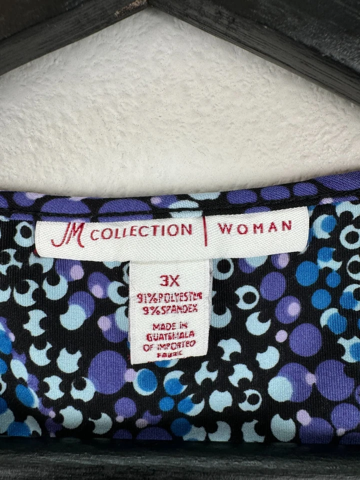 Top de mujer JM Collection talla 3X azul púrpura manga corta punto artístico elástico Foto 2 de 4