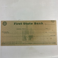 Vintage Blank Check First State Bank of Odessa Texas 1950s Oil Center of Nation