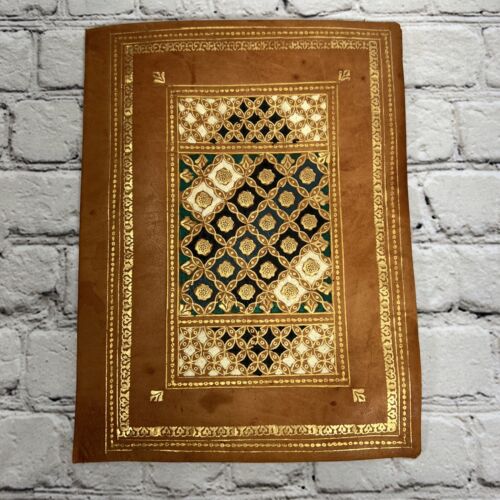 Vintage Leather Book Cover 22K Carat Gold Embossed Color Patterns 11x8.5” - Picture 1 of 7