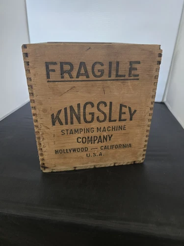 KINGSLEY STAMPING MACHINE COMPANY  Wood  Crate Box Hollywood CA. ....Estate Find