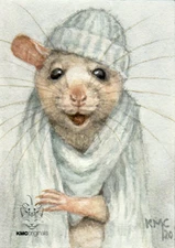 KMCoriginals PRINT Millinery Rat in Knit Hat scarf stylish Reproduction ACEO art