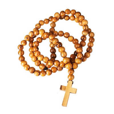 26'' Mens Rosary Natural Olive Wood Prayer Beads Made in the Holy Land  Gift Box
