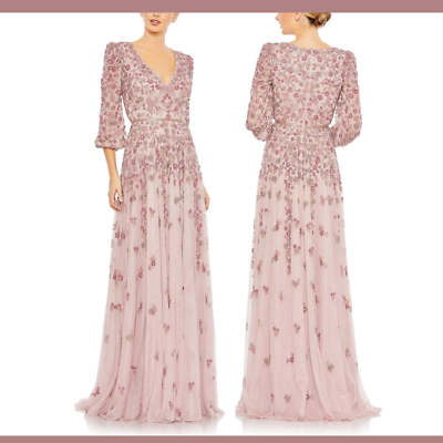 Mac duggal ラッフル袖 Vネック エンベリッシュ ロングドレス Mac Duggal EMBELLISHED V-NECK LONG SLEEVE A LINE GOWN 20295