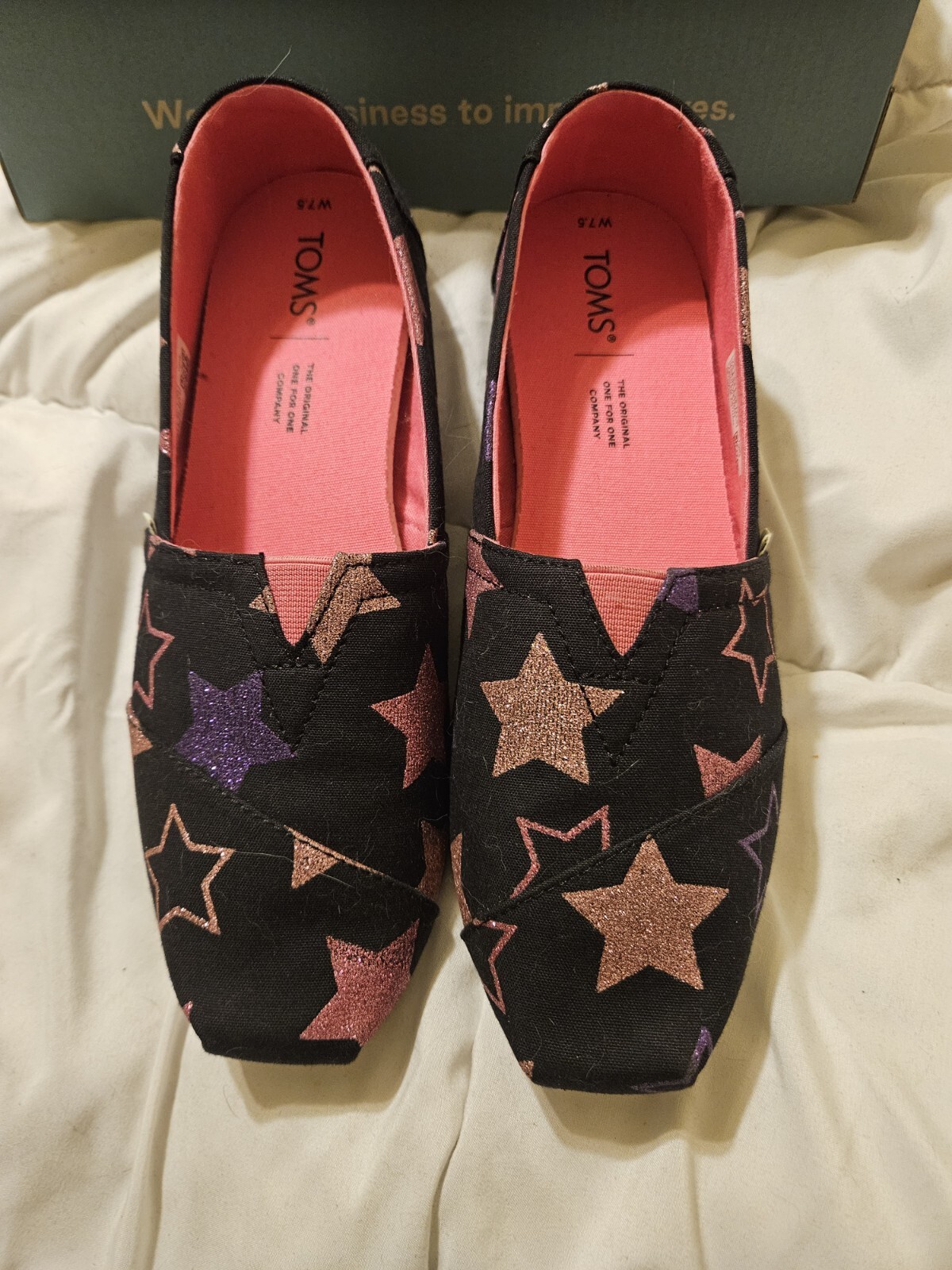 TOMS Slip On Shoes Black With Glitter Stars