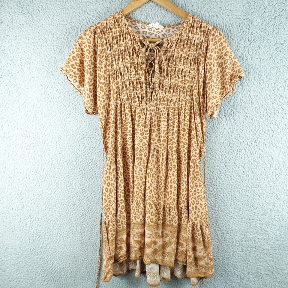 Iris Maxi Womens Dress 10 Brown Fit & Flare Short Leopard Print Boho Festival