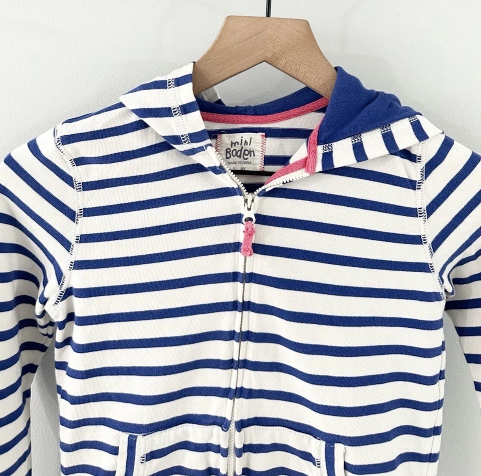 Sudadera con Capucha Mini Boden Rayas Cremallera Frontal Azul y Blanco Talla 7-8Y Foto 3 de 4