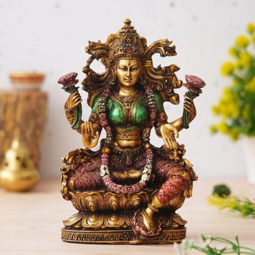 Grande 22.9cm Lakshmi Diosa De Dinero Y Riqueza Bendición Estatua para Oficina