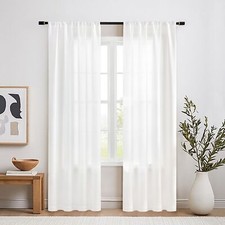 2 Panels Natural Linen Blended Curtains Semi Sheer Window Drapes Rod Pocket