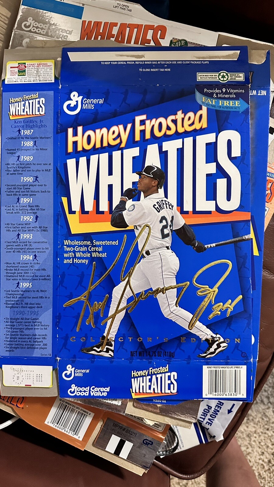 Ken Griffey Jr - 14.75 OZ Honey Frosted Wheaties Cereal Box Flat Seattle Mariner-image