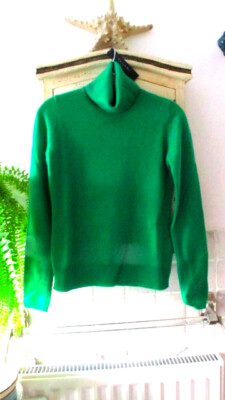 Tahari 100 % Kaschmir PULLOVER hellgrün Polokragen Pulli Strick XS neu mit Etikett 185 £