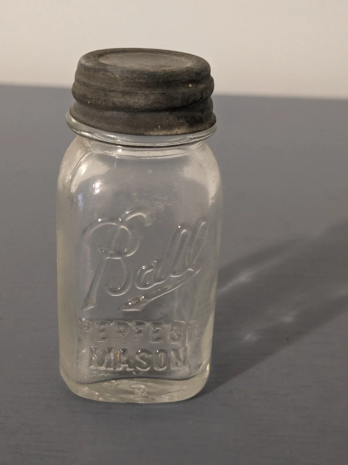 Rare Find SQUARE 2.75" Ball Perfect Mason Salesman Sample Glass Jar/Zinc Lid