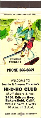 Hi-D-Ho Club, Shuffleboard, Bakersfield, California, Vintage Matchbook Cover