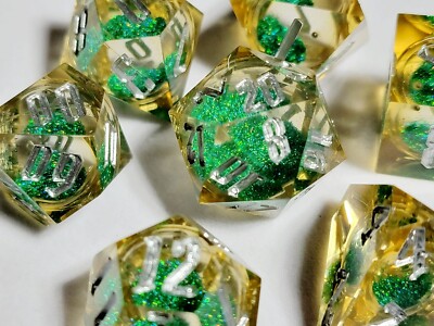 Golden Grove Liquid Core Resin Dice Set - 5E DND Dungeons Dragons RPG d20