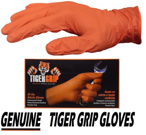 Genuine Tiger Grip Strong Orange Nitrile Gloves Hi-Vis Powder Free M L XL XXL - 第 1/2 張圖片