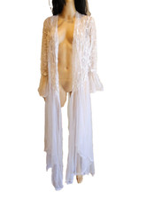 Frederick's of Hollywood Vtg Y2K Peignoir Sheer White Chiffon Mesh  Lace Robe L