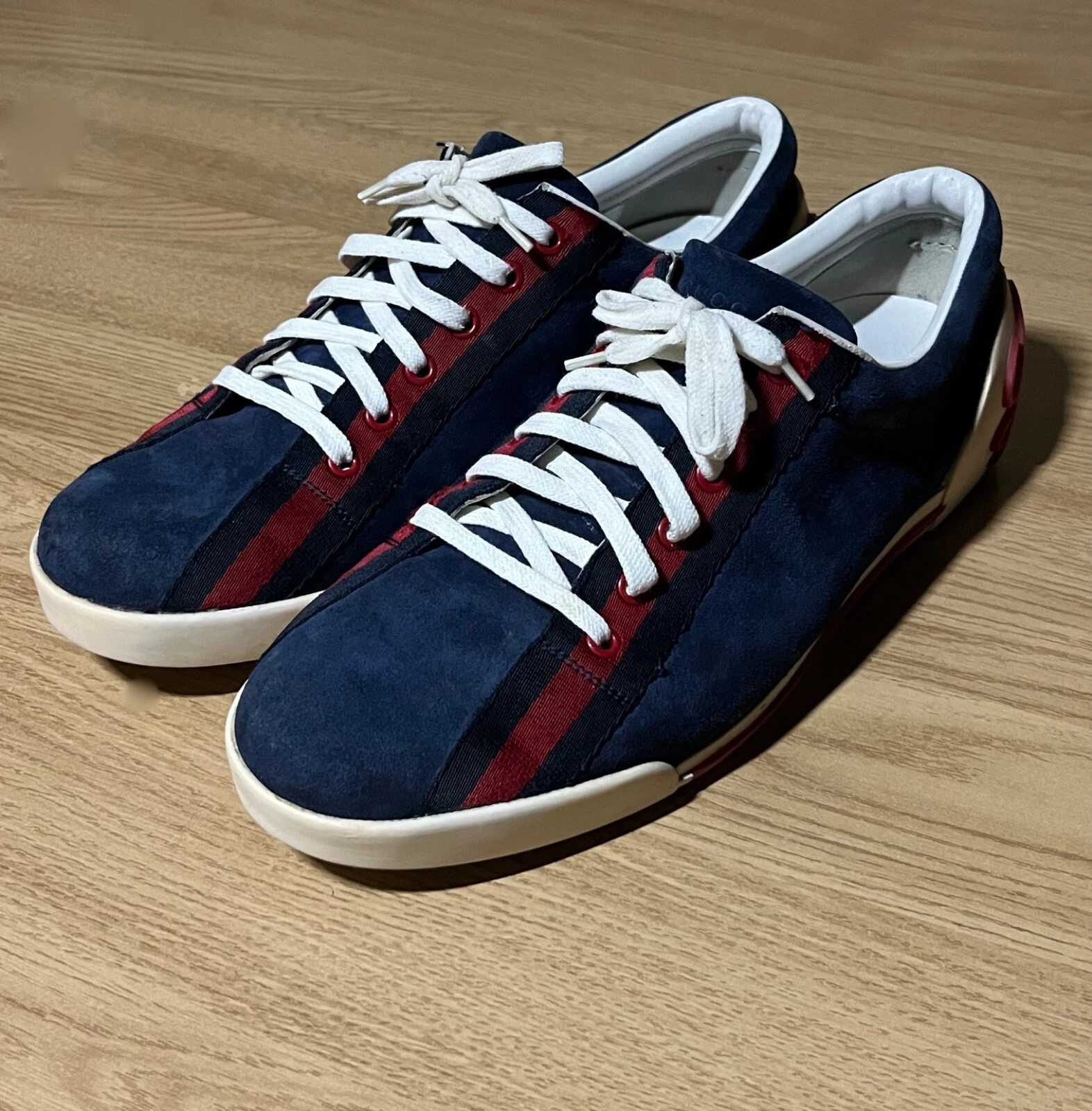 Gucci Boulevard Baskets Script Cursive Bleu Rouge Daim Bowling Chaussures 9,5 ITALIE