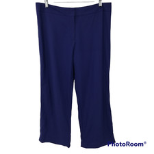 Escada Flat Front Trousers Size 44 US 14 Wool Silk Cropped Blue Lightweight