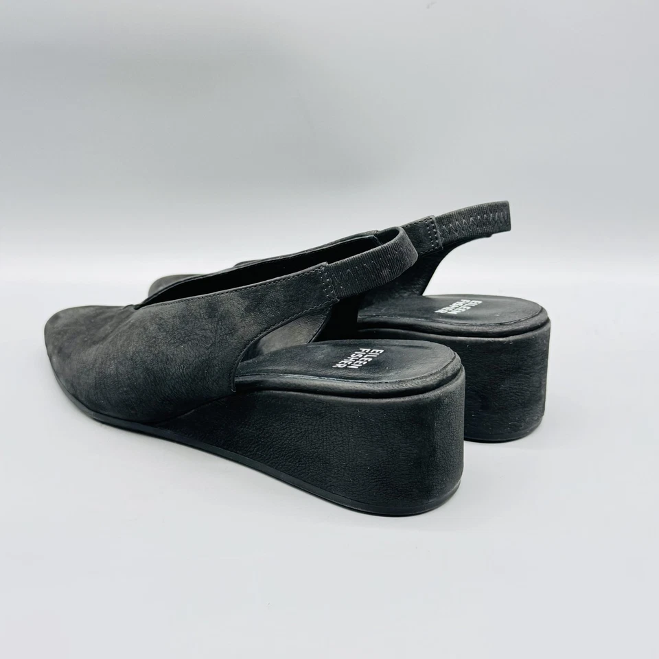Eileen Fisher Shoes Womens 9 Black Nubuck Slingback Wedge Heel Pumps Closed Toe - Image 4 of 4