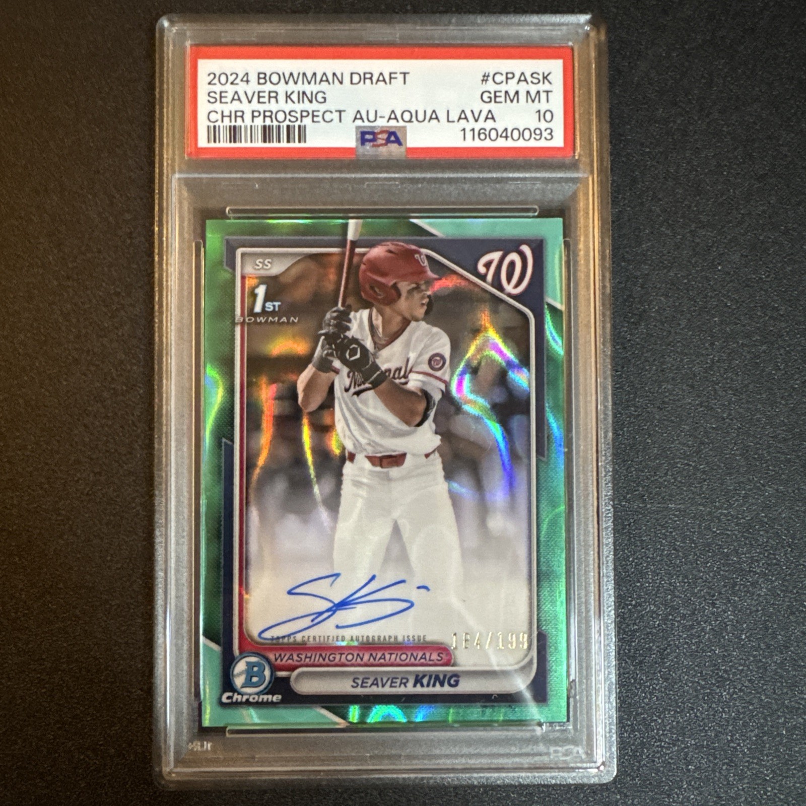 2024 BOWMAN DRAFT CHROME PROSPECT AUTO AQUA LAVA #CPASK SEAVER KING /199 PSA 10