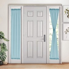 Blue Semi Sheer Sidelight Curtains for French Door 72 Inches Long, Linen Look...