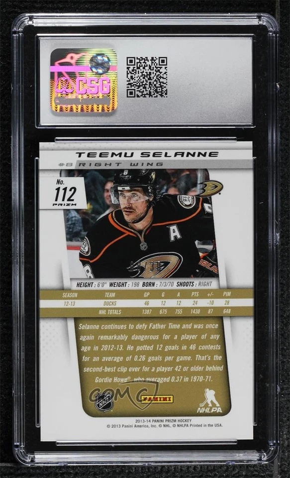 2013 Panini Prizm Toronto Expo Cracked Ice /30 Teemu Selanne CGC 10 Gem Mint HOF - Image 2 of 2