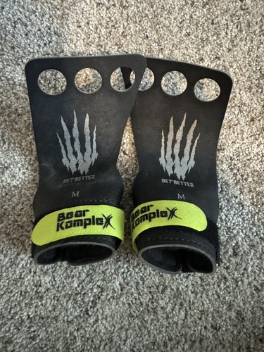 Bear KompleX 3-Hole Weight Lifting Hand Grips, Black/Green, Pair (2) size M