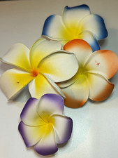 Set of 4 Multicolor Plumeria/Frangipani Flower Foam Hair Clips for Women